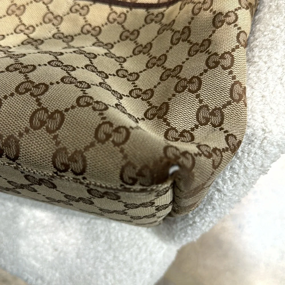Gucci Vintage Monogram Canvas Tote Bag with Web Straps - Picture 6 of 8